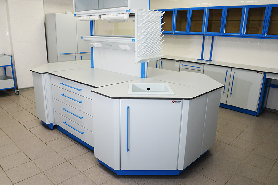 Лабораторный стол С-5ПА в Екатеринбурге с надстройками и сантехникой
